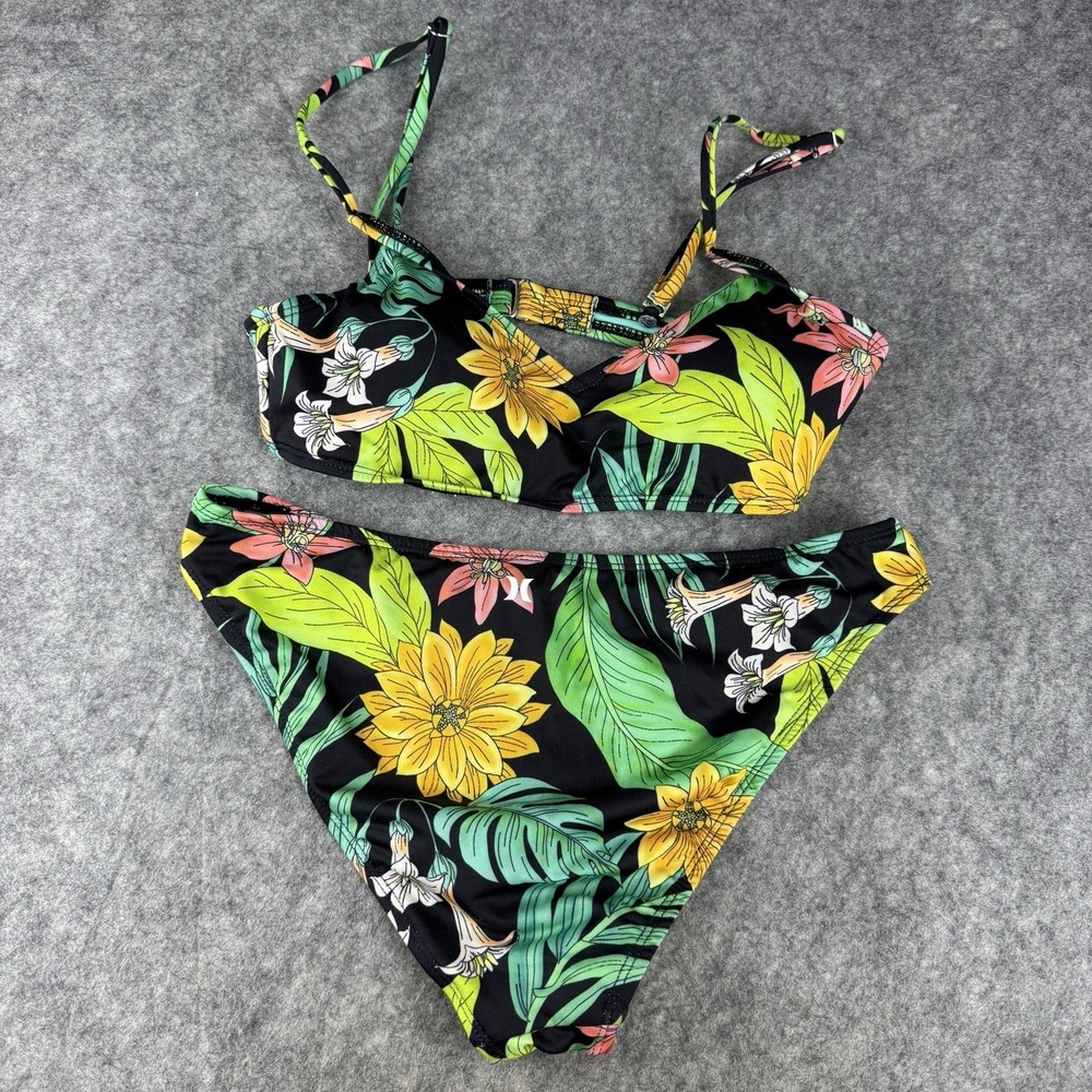 Hurley Swimwear Women's Bikini 2pc Swimsuit Set Floral/Tropical Cheeky